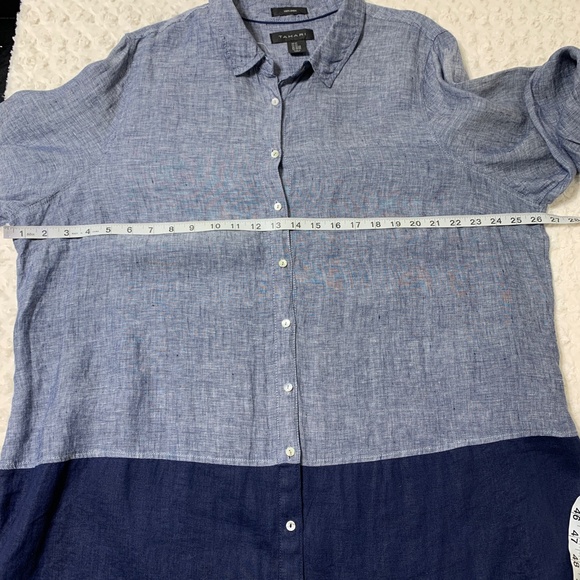 Tahari 100% Linen Long Sleeve Colorblock Oversized Button Down Sz 2X - Picture 10 of 11